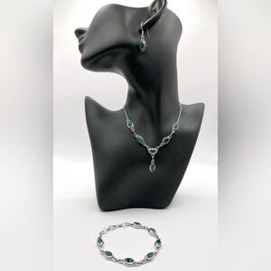 15.00 CT Genuine Emerald Vintage Sterling Silver Set